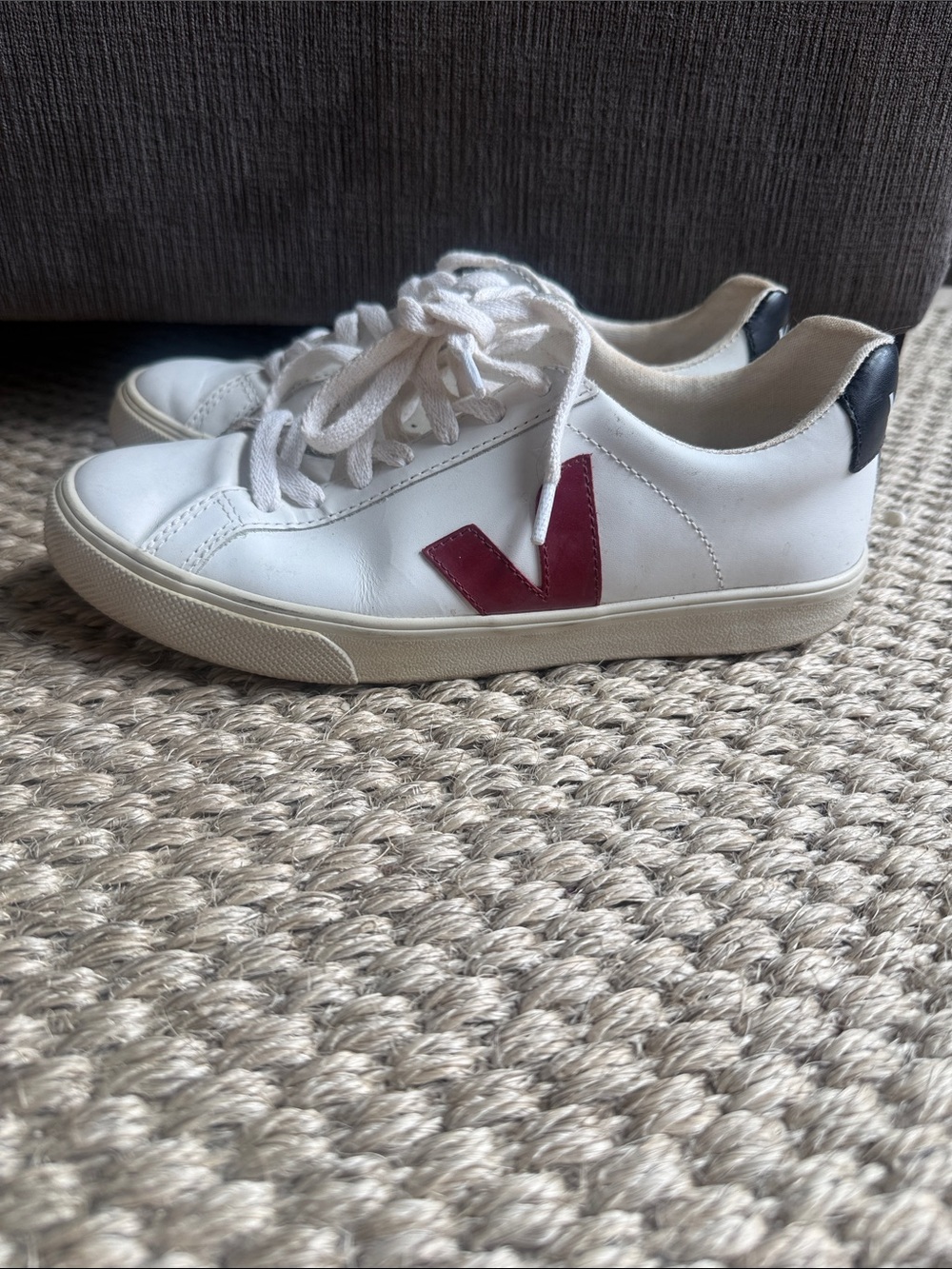 Veja 5 woman’s Leather Sneakers with Burgundy 'V' Accent